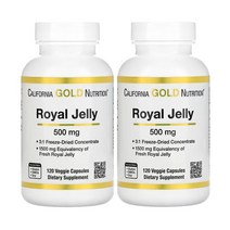 캘리포니아골드뉴트리션 로얄 젤리 농축 및 동결 건조 500 mg 120 식물성 캡슐, 120개, 2팩