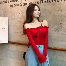 하트넥니트 초커니트 걸그룹 컷아웃 사선 보트넥 댄서 니트 여성 스웨터 가을 짧은