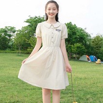 FANSYLI 중학생여여름한국판원피스소녀 스위트귀여운학생치마1806호 5F
