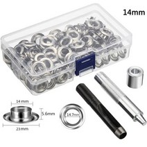 그로멧 도구 키트 100 세트 그로밋 구멍 6mm/8mm/10mm/12mm 내경 실버 의류 신발 가방 가죽 공예 DIY, 100 sets 14mm