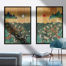 일월반도도 도안 / 민화 그리기 원데이클래스 취미 수업자료, 일월반도도 2폭 세트