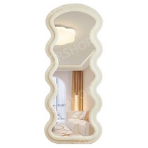 날씬 전신 거울 벨벳 물결 피팅 미러 침실 화장 의류 매장 인테리어 장식 벽걸이, 신록 170x70cm 벽걸이+스탠드