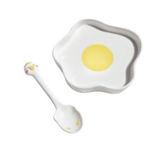 Man Ru Jiu 세라믹 디저트볼 + 스푼, 화이트 에그