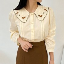 퍼니걸스 9591 데일리 빅카라 플라워 자수 블라우스 여성의류