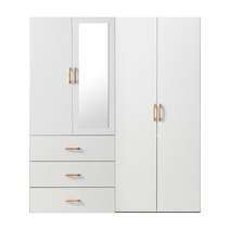 이안 시스템 장롱 1600 세트 (3서랍거울옷장+800옷장/이불장) 드레스룸 원룸 수납 장농, 옷장 세트, 화이트