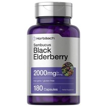 블랙 엘더베리 | 2000mg 캡슐 | 180 카운트 | 비 gmo 글루텐 무료 | 삼부커스 추출물 보충제 | 호바흐에 의해
