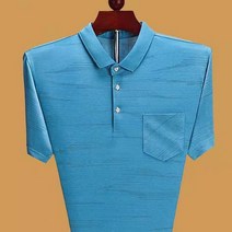 여름 중년 남성 반팔 티셔츠 칼라 포켓 아바타 블루 201 165/84A [100-120]