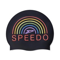 스피도 남녀공용 실리콘 수영모자 수모 화이트 플래그, Black/Rainbow