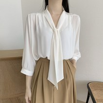 블링앤수 여성 타이 브이넥 오피스룩 블라우스 LZZ252