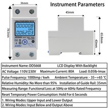 전기계량기 전력양계 전력량Din Rail-디지털 단상 리셋 제로 에너지 미터 kWh 전압 전류 전력 소비 전력계, 02 220V