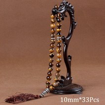 무드등 천연석 블랙 마노 비드 술 펜던트 33 기도 비즈 이슬람 Tasbih 알라 묵주 남성 여성 명상 쥬얼리, Tiger Eye