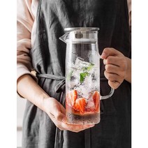 유레타 노르딕 가정용 냉장고 유리 물병 내열 직화 스텐뚜껑 1L 1.2L 1.5L 1.8L, 냉수 병 1500ml