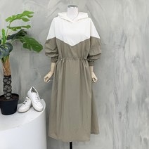 행복여 [가을신상무배]브이 배색 스트링 플레어 바스락 아노락 원피스