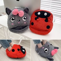 런던키즈 캐릭터 발난로 실내화 털신발, 풍뎅이레드