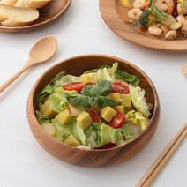 네추럴 아카시아 통원목 샐러드 볼 둥근 접시 쿠킹 파스타보울 홈파키 사계절, 기본선택 중