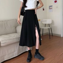 Makone 블랙 여성 여름 언발 롱치마 A라인 하프기장 디자인 감각 힙랩
