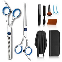 미용 이발사 가위 세트 스테인레스 10 pcs 헤어 커팅 이발사 액세서리 이발사 도구 살롱 장비 kappersschaar 엷게하는 accesorios 컷, 블루 10 조각