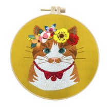 크로스 스티치 고양이 자수 스타터 키트 성인을위한 DIY 자수 후프 기본 패브릭 아트 수동 공예 바느질 홈 장식, 20cmx22cm, 옷감, 스타일 B