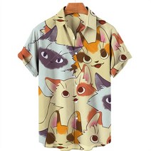 하와이안셔츠 남성 여성 바캉스룩 cat print t shirt new cotton soft 3d clothes menwomen v neck fashion button top