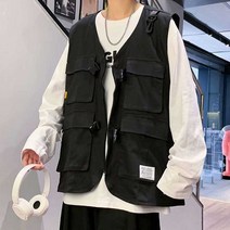 Eurovision : 남자 밀리터리룩 패션 카고 포켓 조끼 가을 데일리룩 : Good Luck