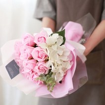 [천삼백케이] [더플라워마켓] [DIY키트] 10송이 비누장미와 수국꽃다발만들기, 핫핑크