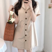 [랜덤플레이] 스티치 넥 카라 반팔 원피스