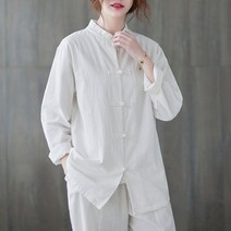 한복 반티 중국 스타일 네이비 화이트 당나라 정장 여성 코튼 린넨 셔츠 qipao 코트