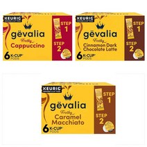 Gevalia 거품 2단계 카푸치노 에스프레소 카라멜 마키아토 에스프레소 시나몬 다크 초콜릿 큐리그 K-컵 커피 포드(18 ct Pack 3 Boxes of 6 Pods wi