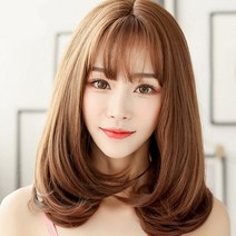 미즈코스 중단발 c컬 통가발 가발 여자 보브컷 자연스러운 앞머리 전체 헤어 가발, 초코브라운