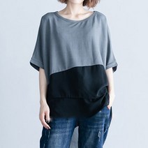 퀸앤조이 빅사이즈 쉬폰 배색 반팔티
