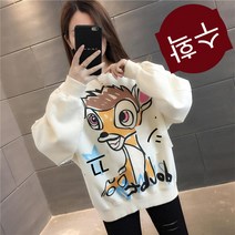 minjing 가을 겨울 루즈핏 라운드 기모 맨투맨 여자 캐릭터 블레이저 레드 아우터 패션