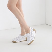 천연 소가죽 가벼운 발 편한 여자 여름 쿠션 밴딩 펀칭 로퍼 단화 신발 4칼라