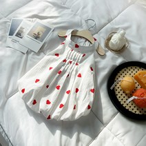유앤펫 강아지 하트 벌룬 핀턱 원피스, 화이트