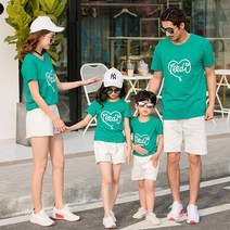 여름패션 유치원 에코 패션쇼 사랑하트 패밀리룩 여름옷 온가족 일가 세식구 네 형 언니 남동생 585140346, 110 야드, 그린 색티셔츠 화이트 팬츠