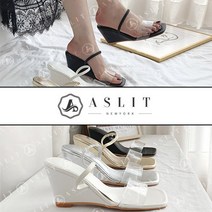 [애슬릿] 스퀘어 PVC 밴드 스트랩 웨지 슬리퍼