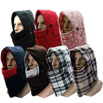 디빅 방한용 후드넥워머 마스크 모자, 브라운베이지체크