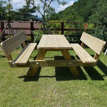 [테이블짱] (도색제품) 조립식 야외 등받이 일반등 방부목 테이블 단품과 세트 야외테이블, AB_4)6~8인용(G2)_방부목_밤색 단품