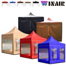 WINAIR 리뷰이벤트 국내 당일발송 프리미엄 끈타입 접이식 천막 지붕+프레임+바람막이(일반/투명) 행사용 캠핑용 방수 그늘막텐트, B세트(지붕+프레임+일반4면), 3mx6m, 블루