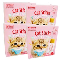 노브랜드 짜먹는 고양이 간식 닭 연어 캣 스틱 7g x 28개입 야옹이 스틱형 파우치, 4개