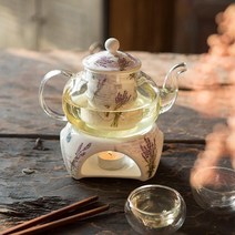 생활의향기 티포트 캔들워머 도자기 유리다관 티타임 내열유리 주전자 차 거름망 세트