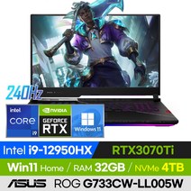 [사은품 증정!] ASUS ROG SCAR 17SE G733CW-LL005W 롤 배그 오버워치 피파 17인치 고사양 게이밍 노트북 (코어i9-12950HX/RTX3070Ti), 윈도우 포함, 32GB, 4TB, 코어i9, 오프 블랙