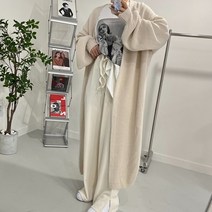 여자 가을 로브 롱 니트가디건
