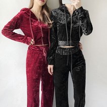 쥬스 벨벳 크롭 후드집업 팬츠 트레이닝복 세트