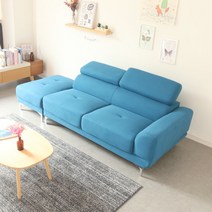 자네트 브리짓 3인용 패브릭 소파 생활방수 아쿠아텍스 쇼파 스툴포함, 블루