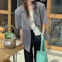 Momolatti 여성용 루즈핏 반팔 캐주얼 정장 자켓