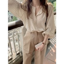 [당일발송/블라우스] 라운드 땡땡이 크림 블라우스