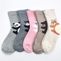 국산 여성 귀여운 캐릭터 무압박 발목 조임 없는 임산부 양말 5켤레, 도그 5켤레