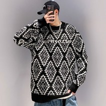 HXT 겨울 남성 아가일체크 라운드 스웨터 니트 긴팔 풀오버 빅사이즈 캐주얼