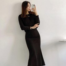 퍼니걸스 무지 니트 머메이드 롱 스커트 트레이닝 세트_3520