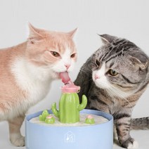 고양이 강아지 세라믹 선인장 자동 정수기 디자인끝판왕 물그릇 음수대 1.5L, 정수기모터펌프